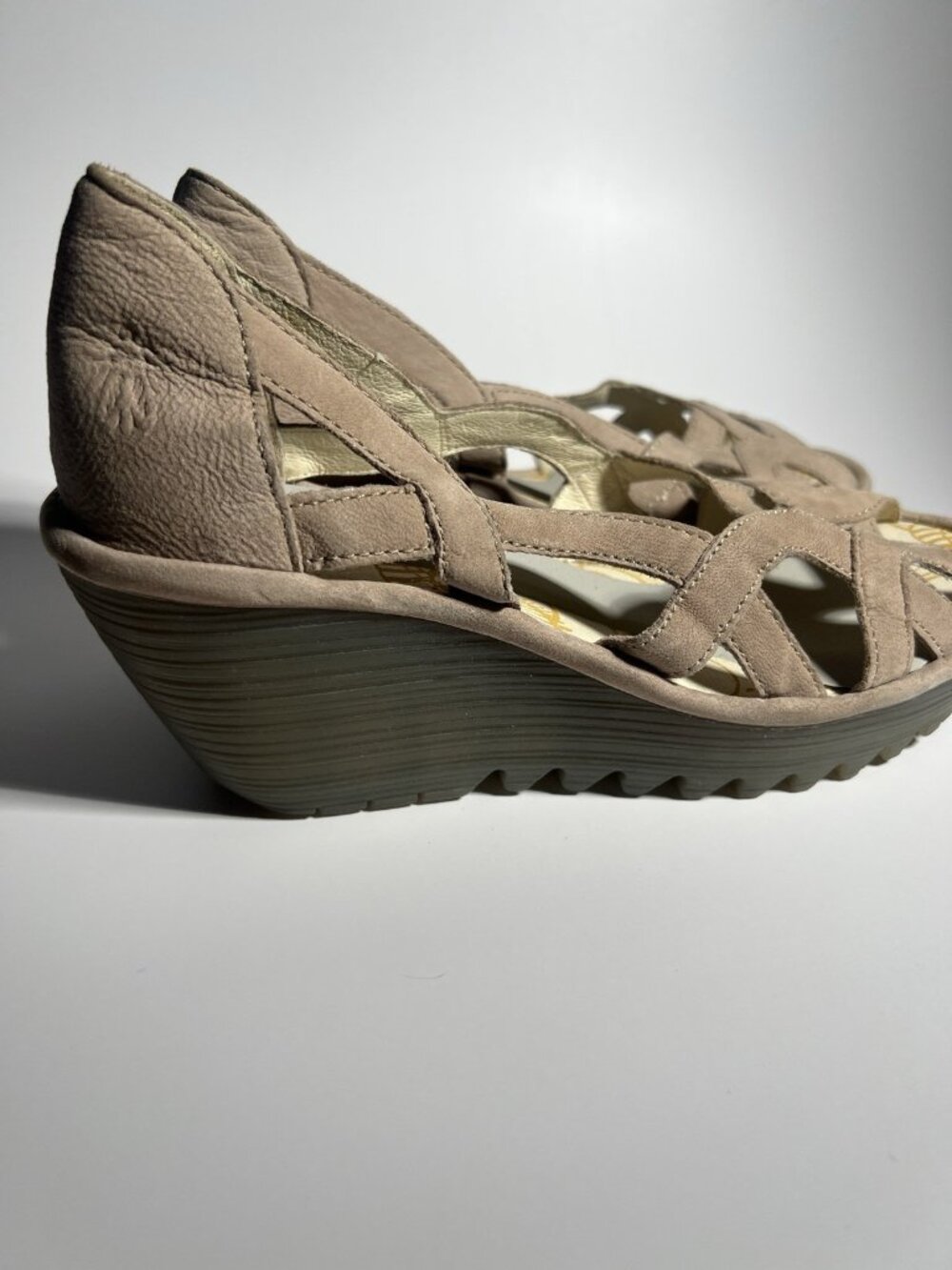 Fly London Yadi Leather Wedge Shoes Olive Green Women’s EU 38 US 7.5 - Picture 4 of 14